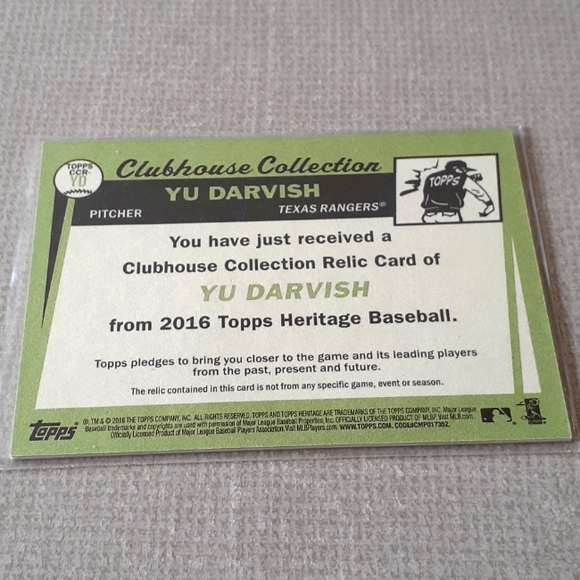 2016 Yu Darvish Texas Rangers Topps Heritage Clubhouse Collection Jersey Card - Picture 2 of 2